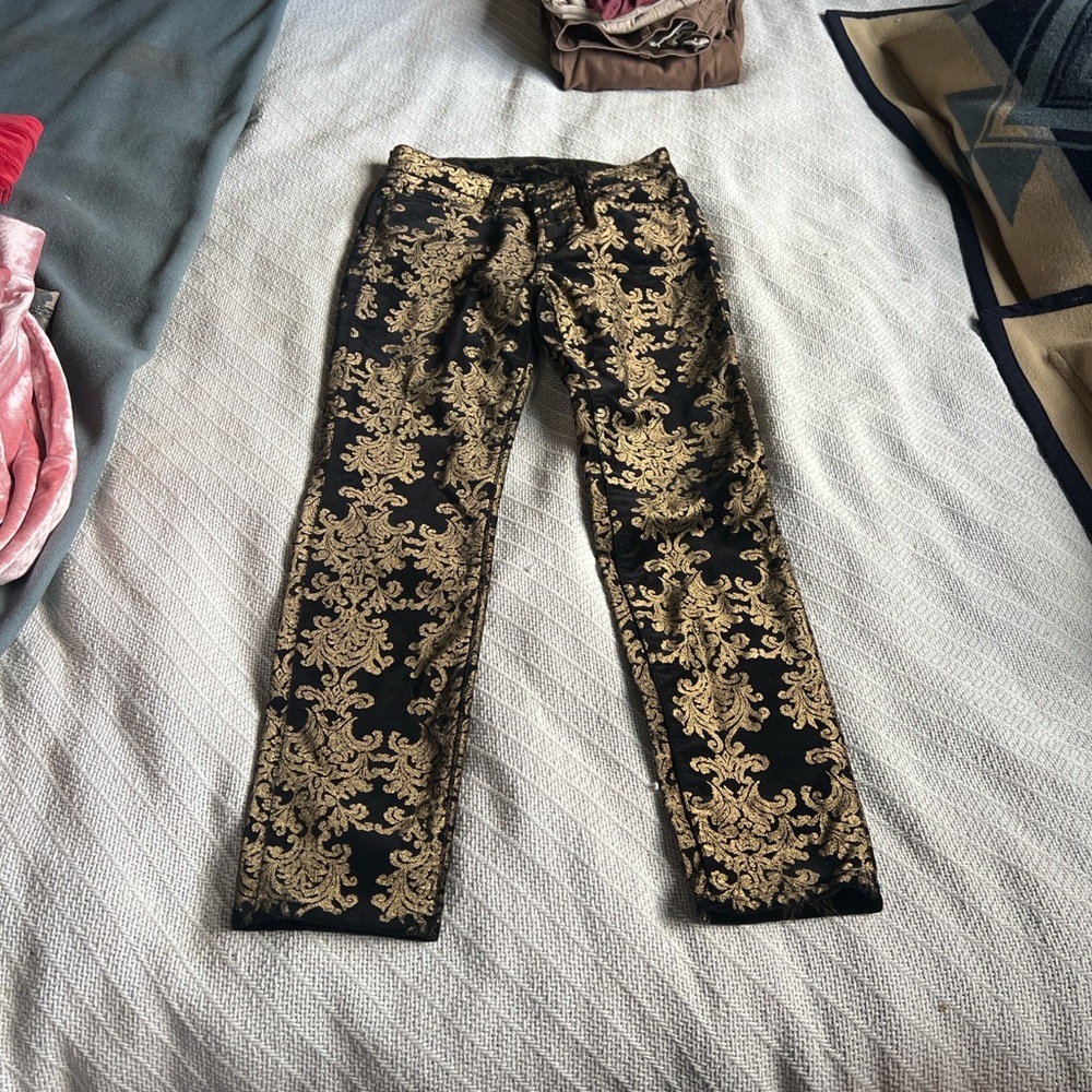 Seven for All Mankind Elegant Black and Gold Brocade Pants - Picture 3 of 5